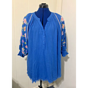 Umgee Royal Blue Embroidered Peasant Blouse